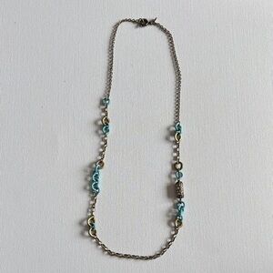 J Crew Crystal Barrel Brass Turquoise Link Necklace